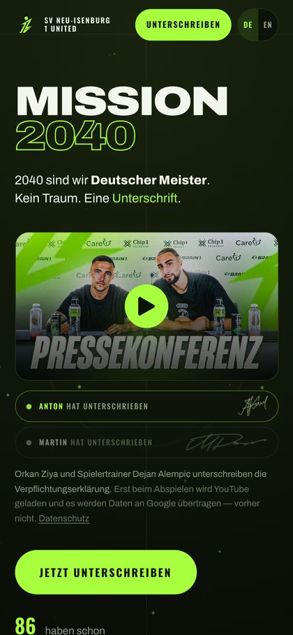 1senburg United: Website Handy-Ansicht